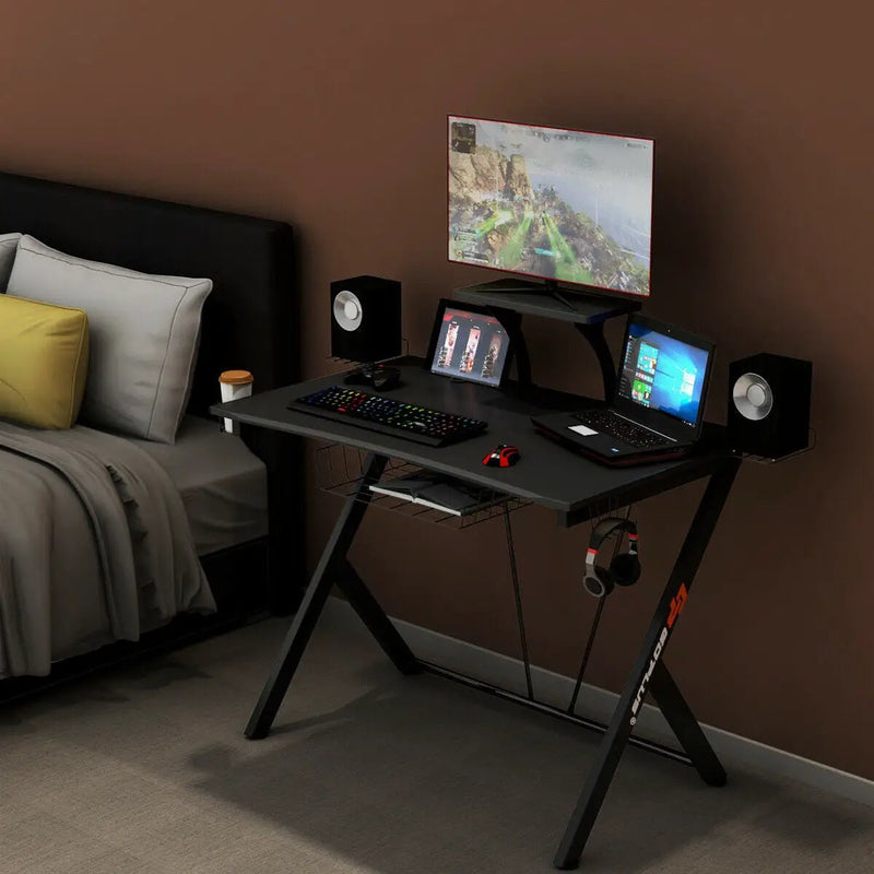 Multifunctional E-Sport Gaming Desk with Headset Hook and Cup Holder by DirectDeals