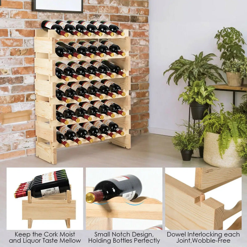 36 Bottles Stackable Wooden Wobble-Free Modular Wine Rack by DirectDeals