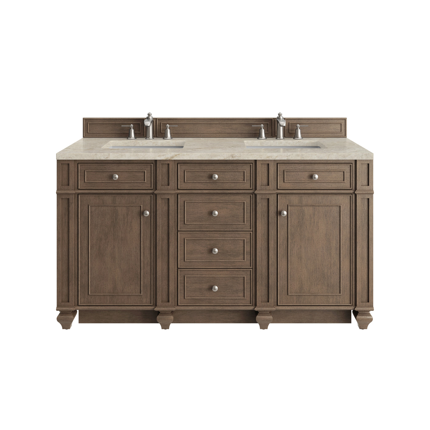 James Martin Bristol 60" Double Bathroom Vanity, Whitewashed Walnut with Tajnar (FreePower) countertop