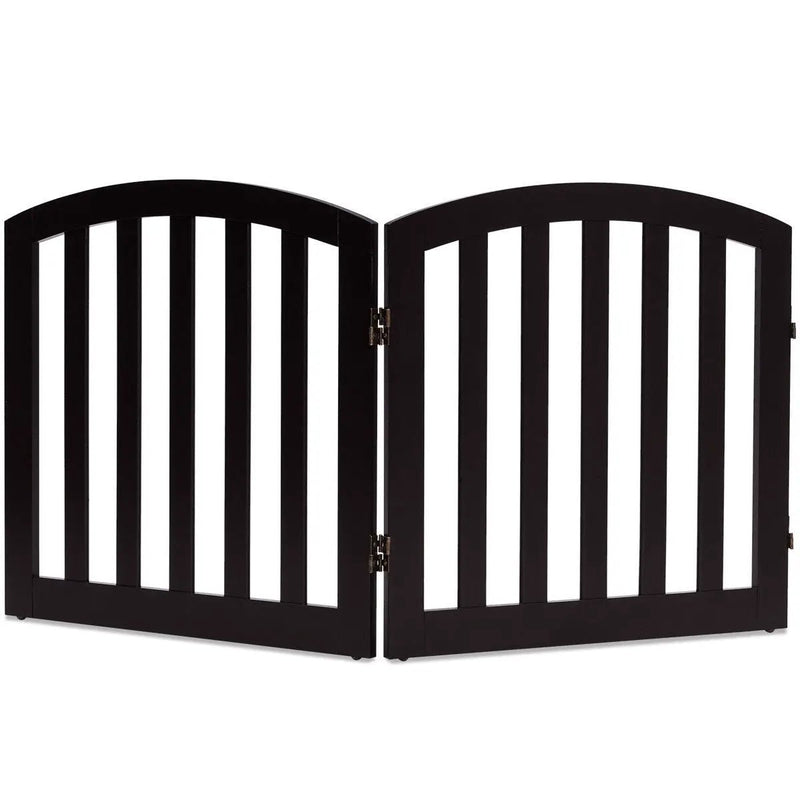 24 Inch 2 Panel Configurable Folding Free Standing Wooden Pet Safety Fence with Arched Top-Brown by DirectDeals