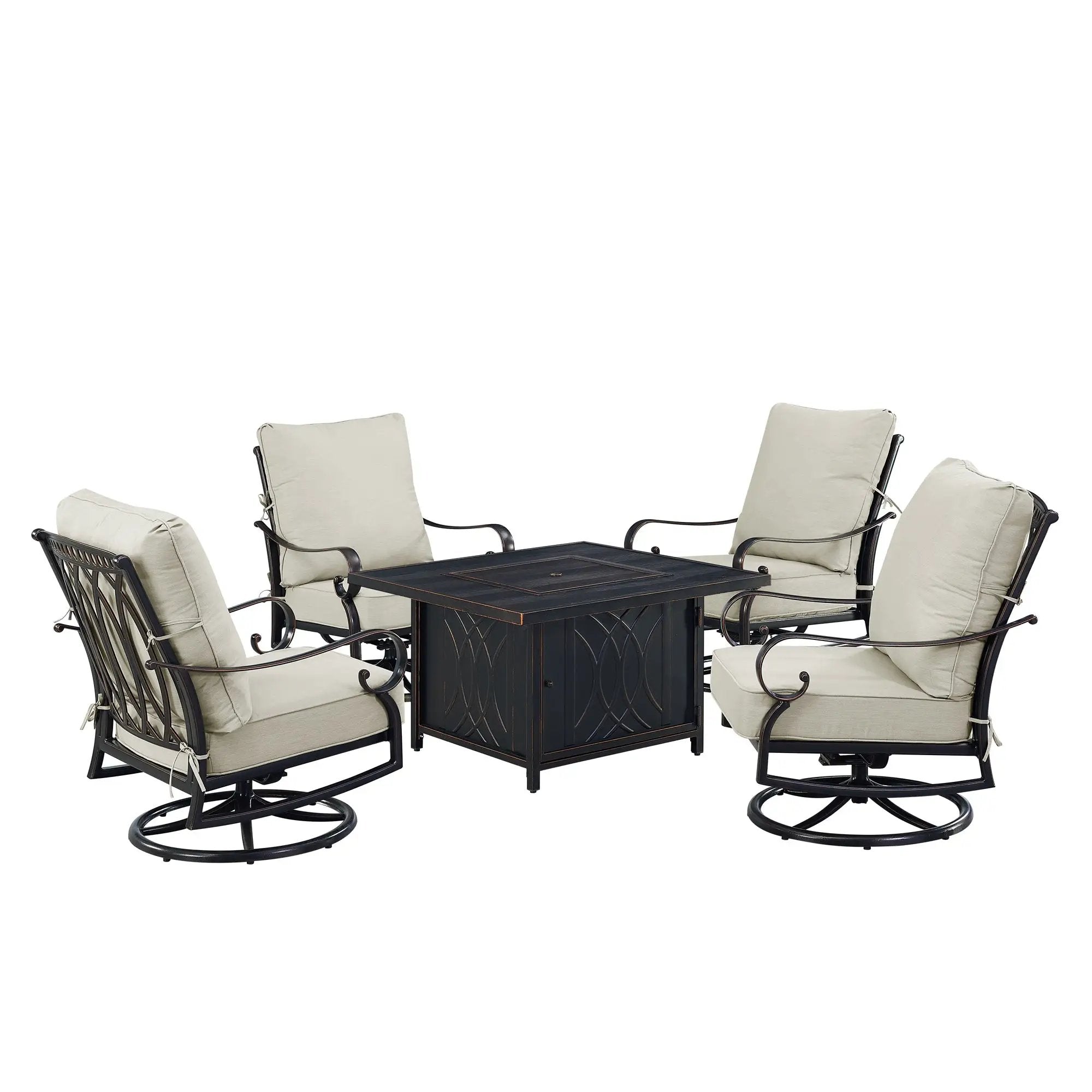 Black Aluminum Fire Table Set with Four Club Chairs by Sharicks
