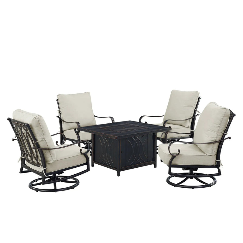 Black Aluminum Fire Table Set with Four Club Chairs by Sharicks