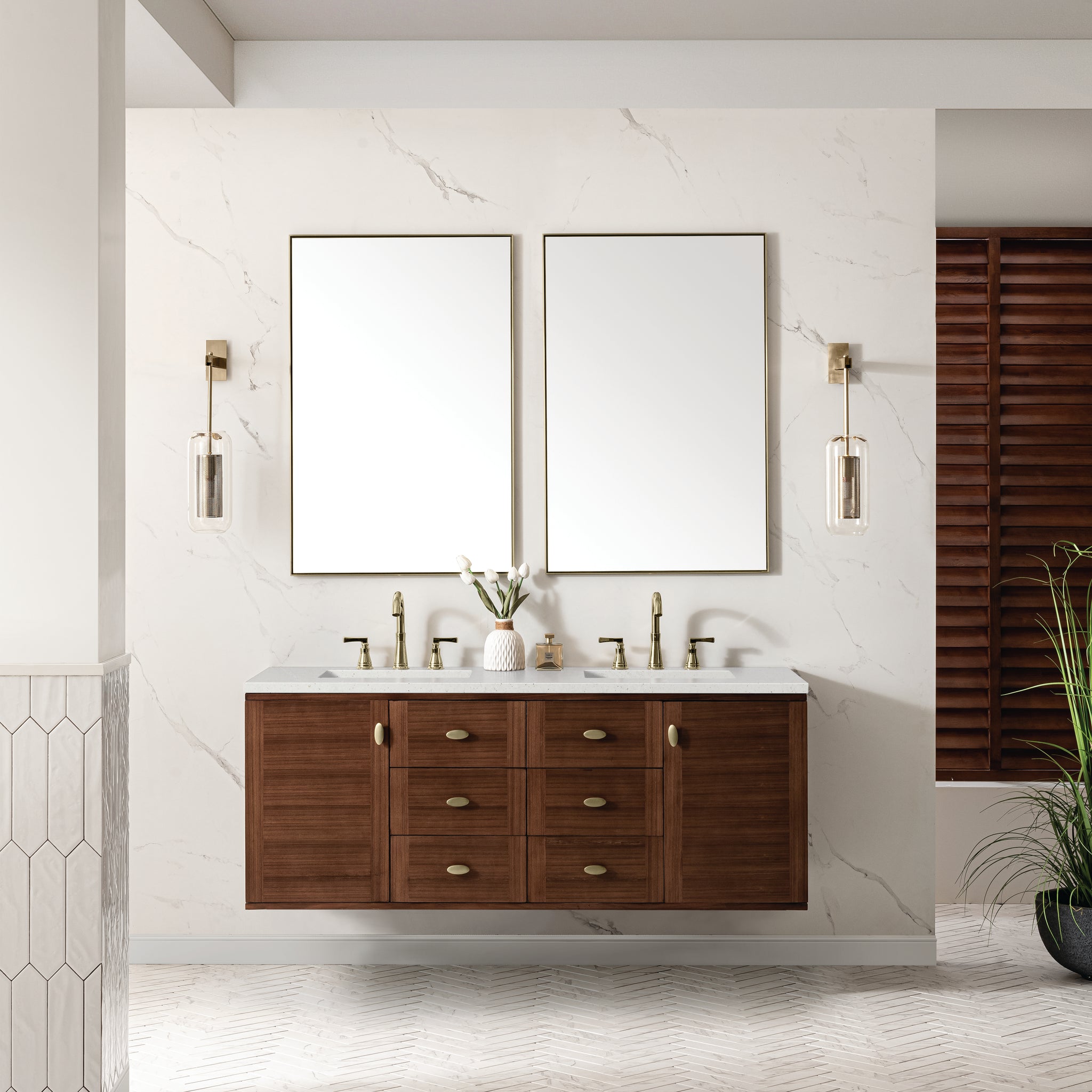 James Martin Amberly 60" Dual Mount Double Bathroom Vanity, Mid-Century Walnut, view 35