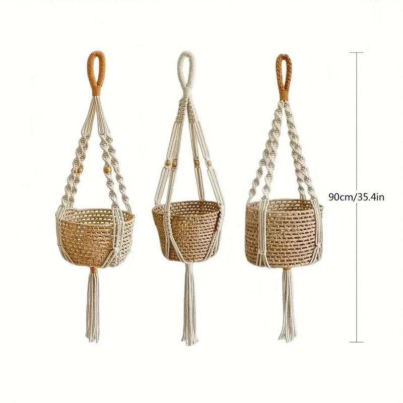 [Macrame Plant Hangers] 3pcs Macrame Plant Hangers - Bohemian Handwoven Holders with Tassels, Decorative Hanging Baskets, Ideal for Balcony/Living Room/Garden, Great Housewarming Gifts (Not Include Pots) by House Of Avana