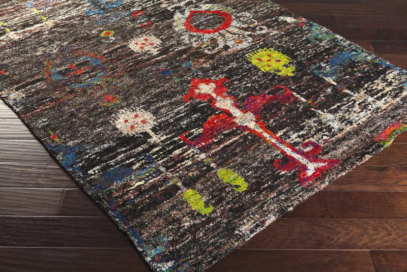 Macy 5x8 Handmade Black Silk Carpet - Clearance by Boutique Rugs