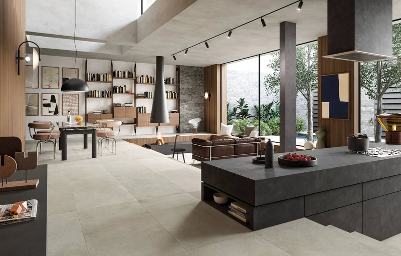 Made.in Freedom White Concrete Look Porcelain Tiles 12x24 by landmarkceramics