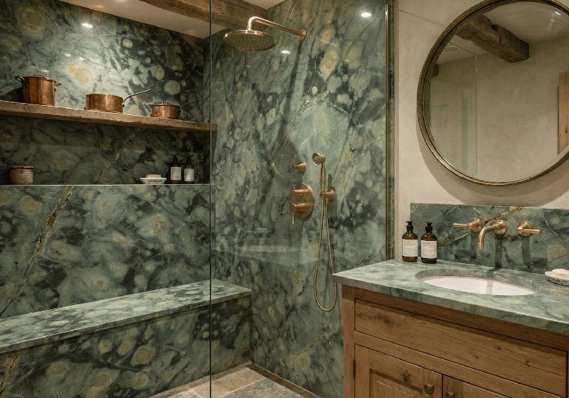 Magic Green Polished Marble Slab Random room scene 2