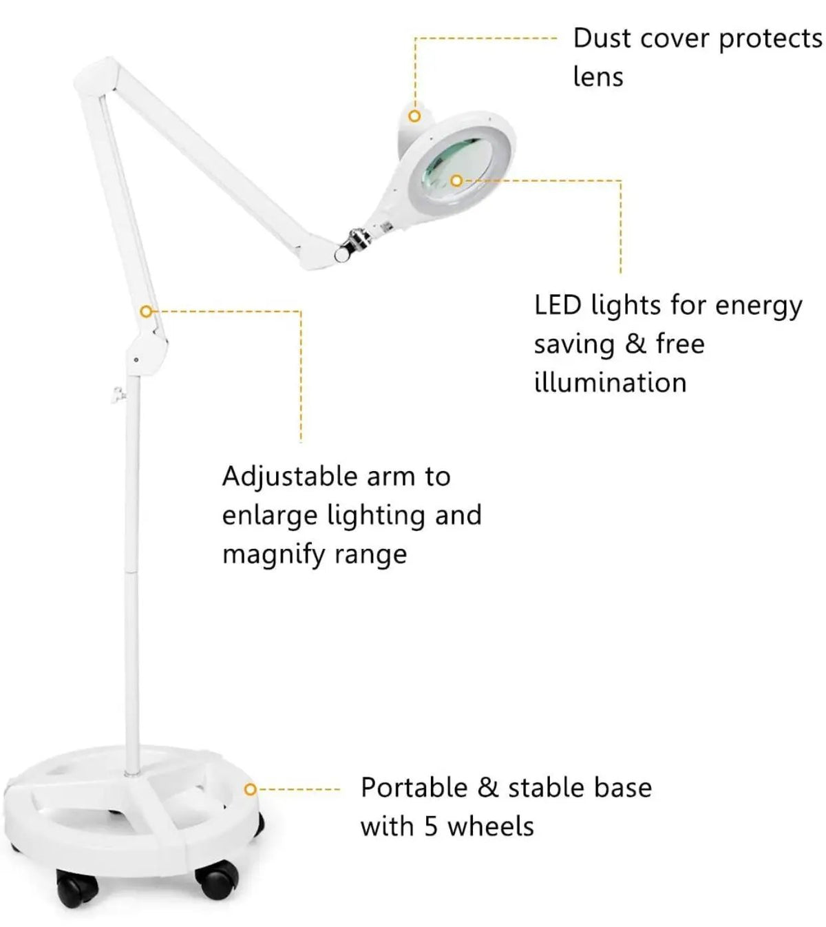 Magnifying Floor Lamp with 5 Wheels Rolling Base, 2.25X Magnifier with LED Light, 2-in-1 by Outdoor Solar Outlet