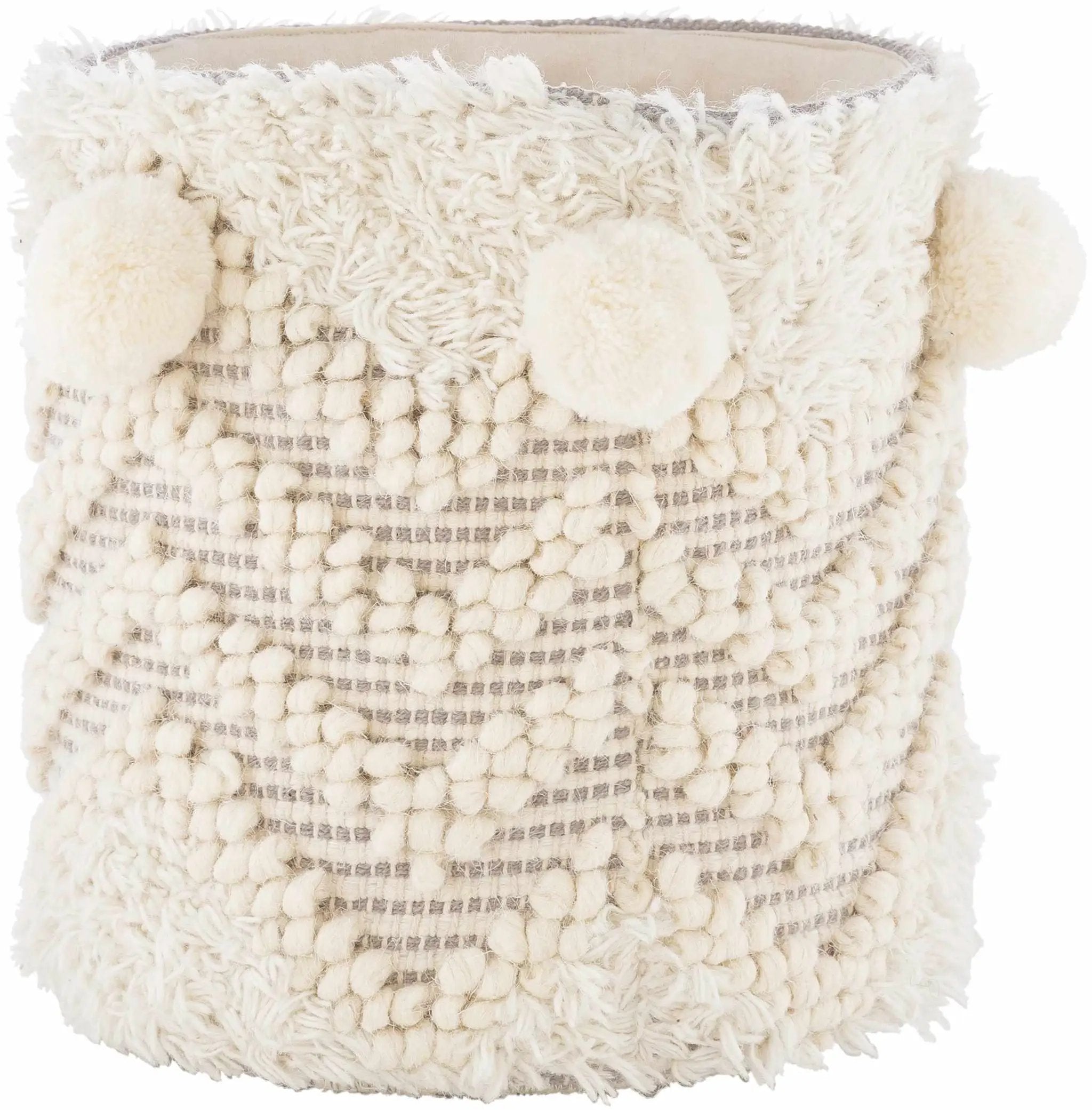 Bordon Ivory Textured Pom-Pom Stool - Clearance by Boutique Rugs