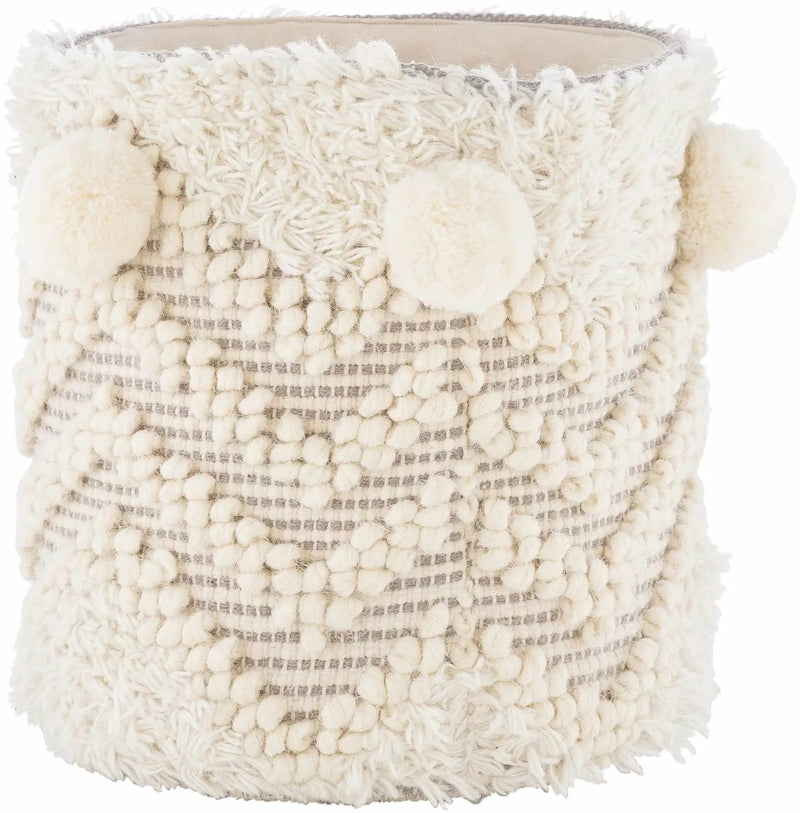 Bordon Ivory Textured Pom-Pom Stool - Clearance by Boutique Rugs