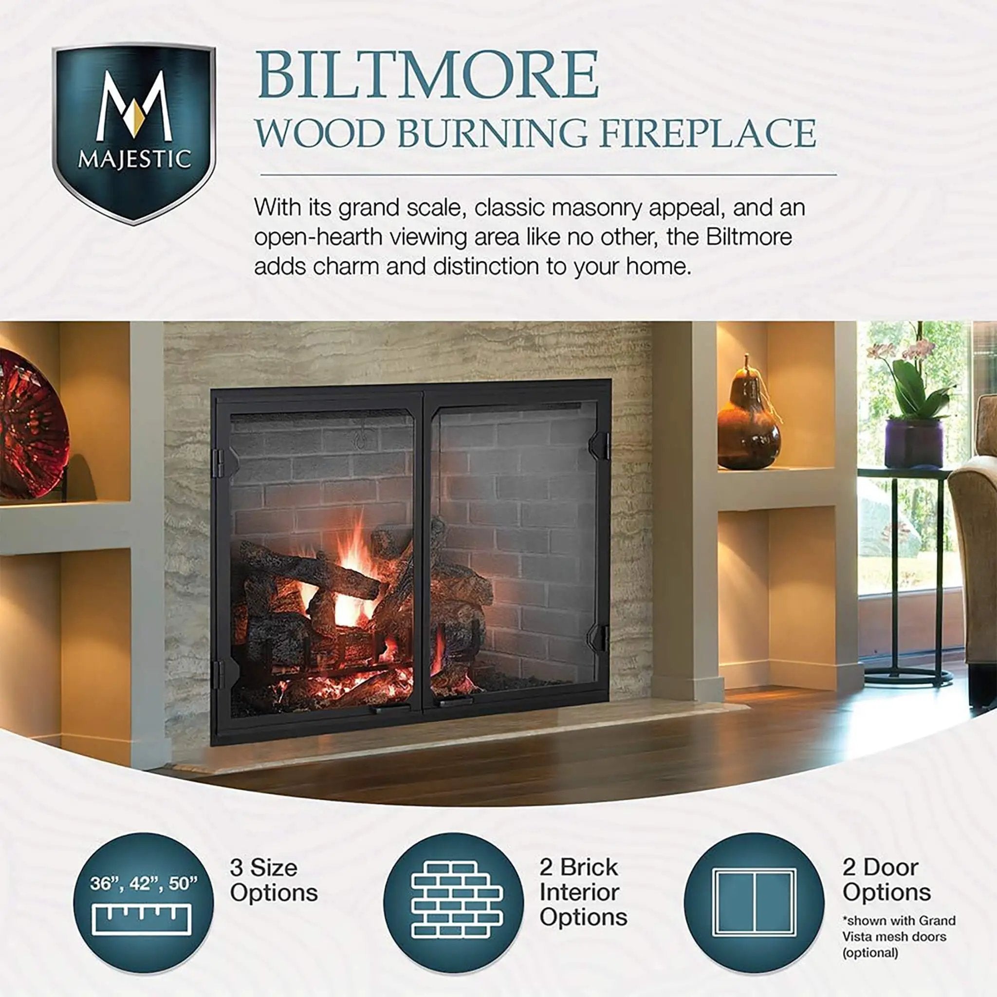 Majestic Biltmore 42-Inch Herringbone Pattern Open Wood Burning Fireplace [SB80HB] (SAK62149) by SAKSBY WHOLESALE