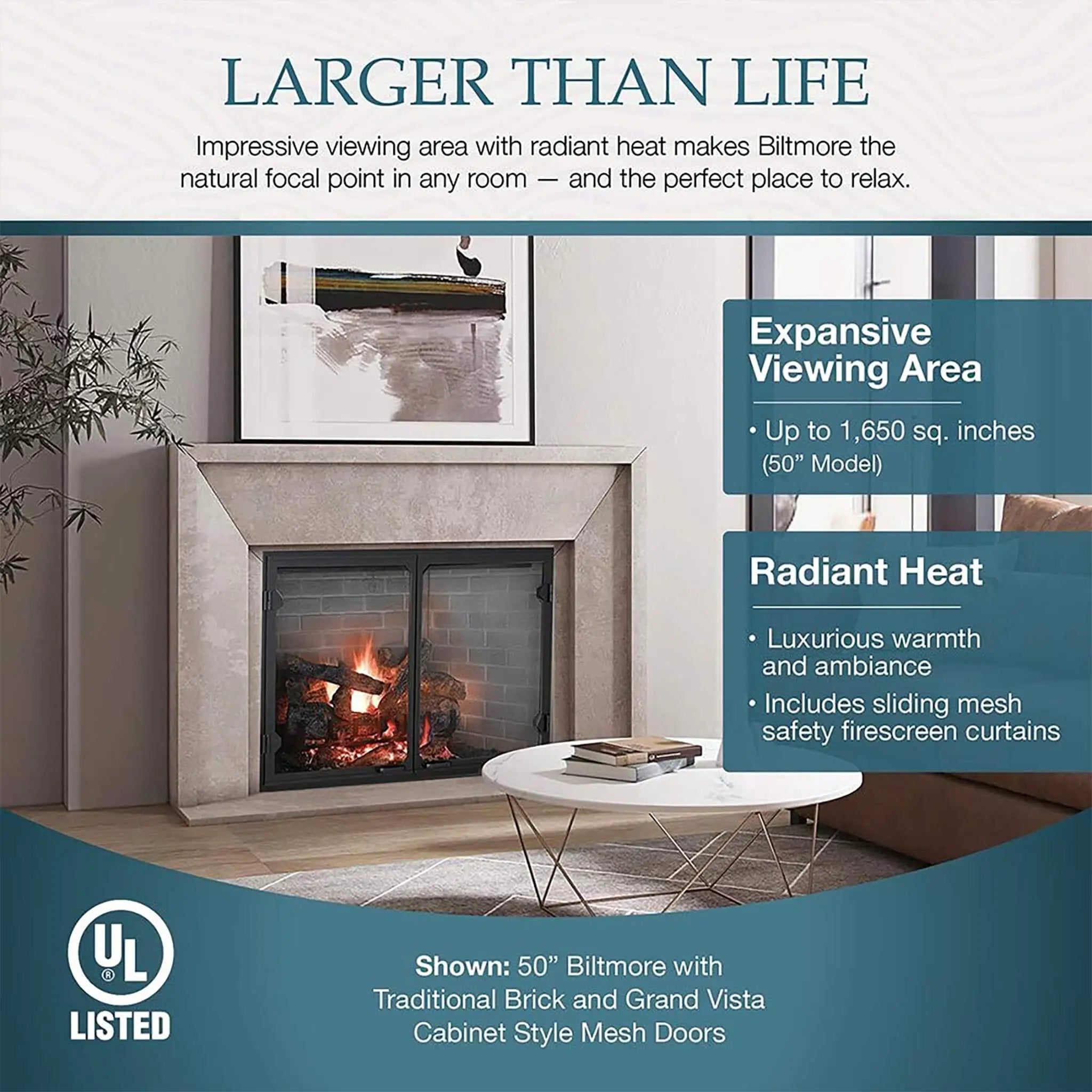 Majestic Biltmore 50-Inch Herringbone Pattern Open Wood-Burning Fireplace [SB100HB] (SAK62529) by SAKSBY WHOLESALE