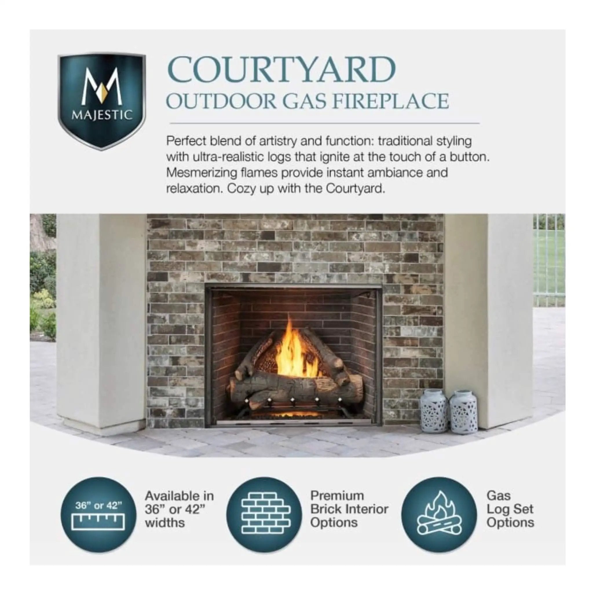 Majestic Courtyard 55K BTU 42-Inch Traditional Outdoor Gas Fireplace With Stacked Concrete Refractory [ODCOUG-42TS] (SAK75312) by SAKSBY WHOLESALE