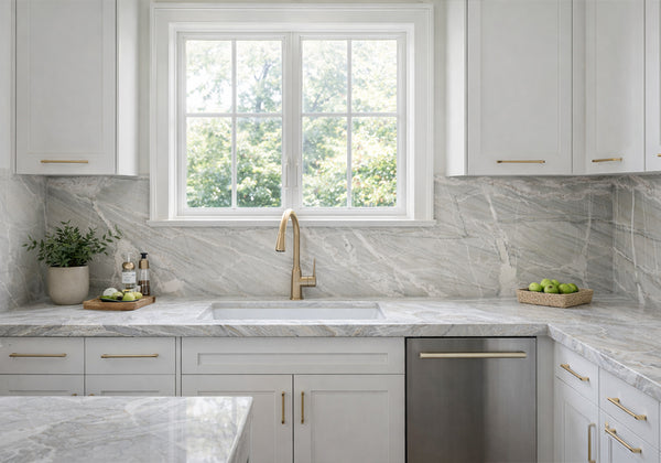Majestic Nuage Polished Quartzite Slab Random room scene