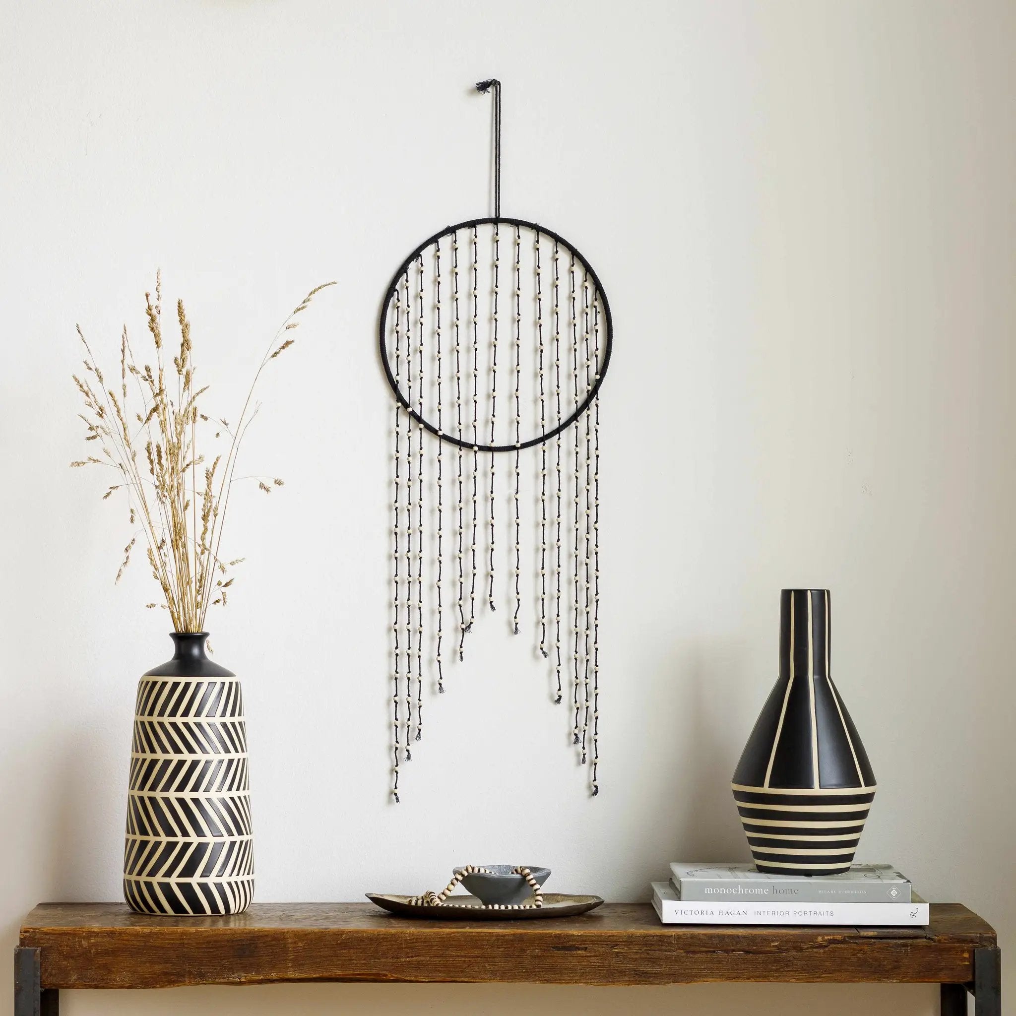 Malacampa Black Beaded Wall Hanging - Clearance by Boutique Rugs