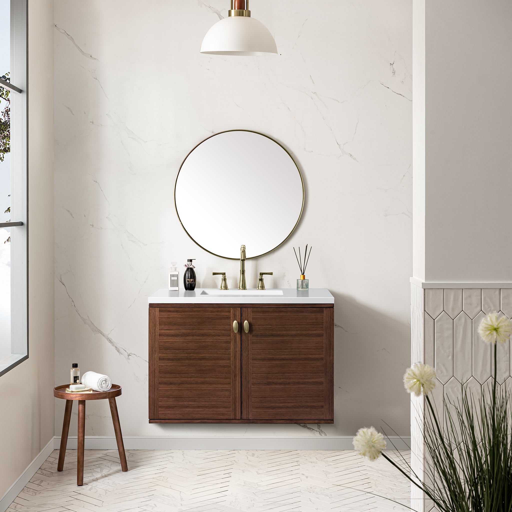 James Martin Amberly 36" Dual Mount Single Bathroom Vanity, Mid-Century Walnut, view 39