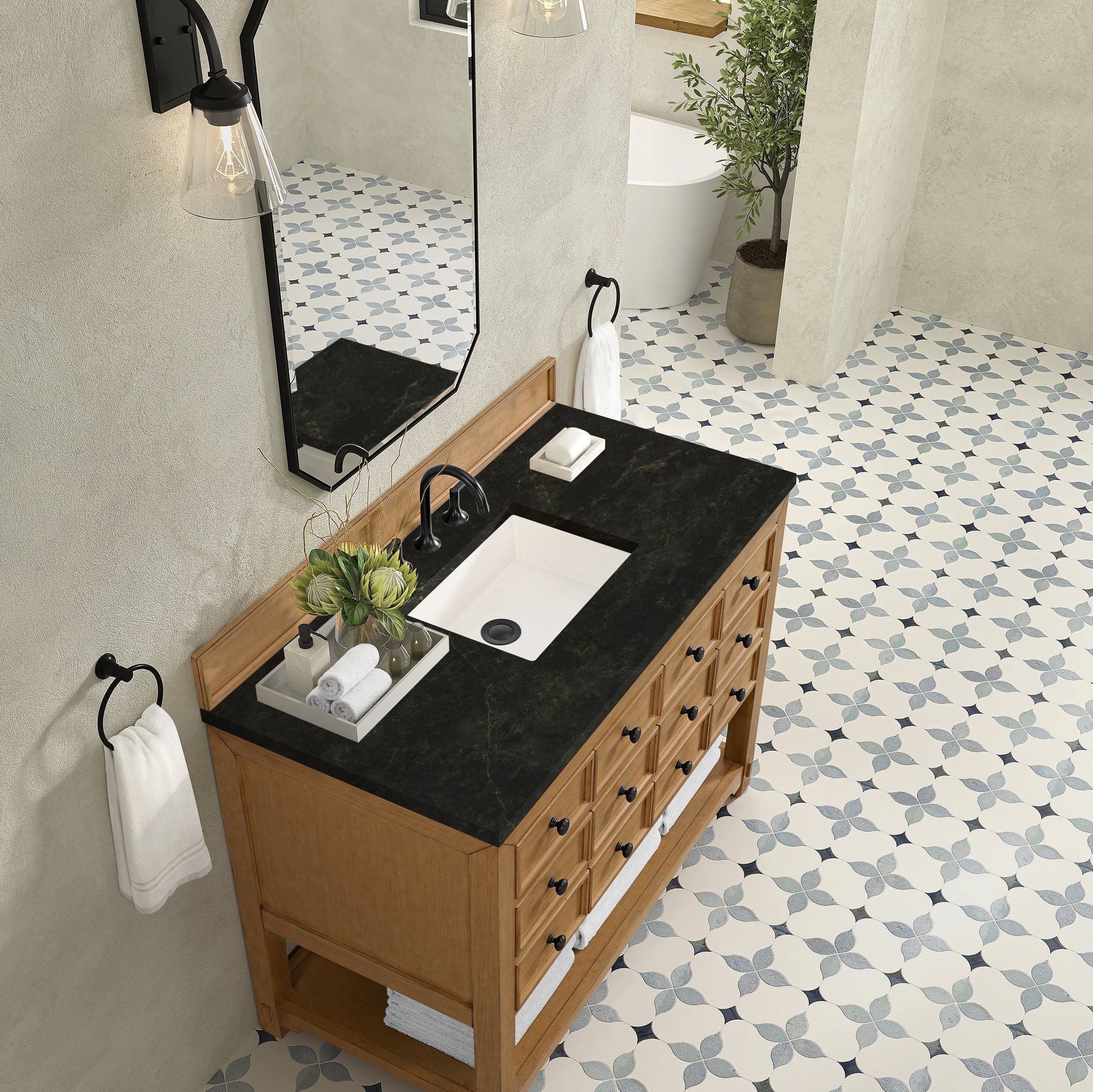 James Martin Malibu 48" Single Bathroom Vanity, Amber Birch with Phantome countertop