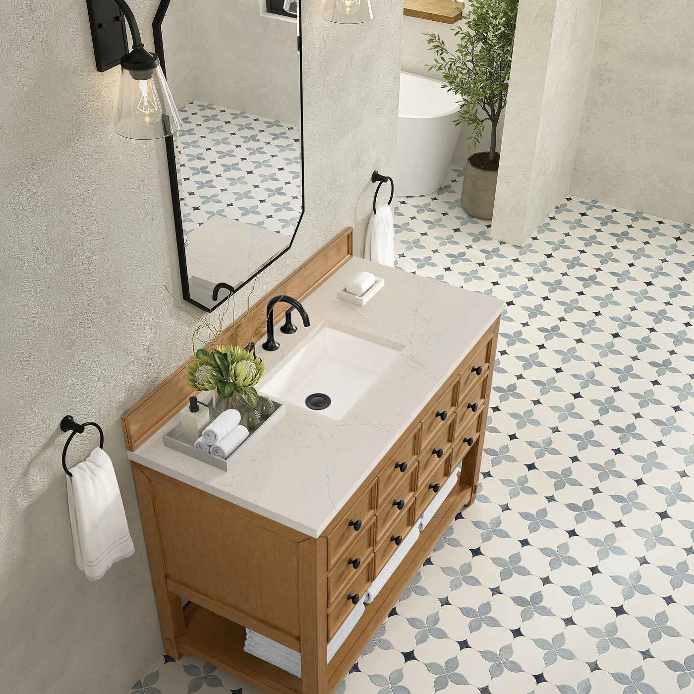 James Martin Malibu 48" Single Bathroom Vanity, Amber Birch with Siberian countertop