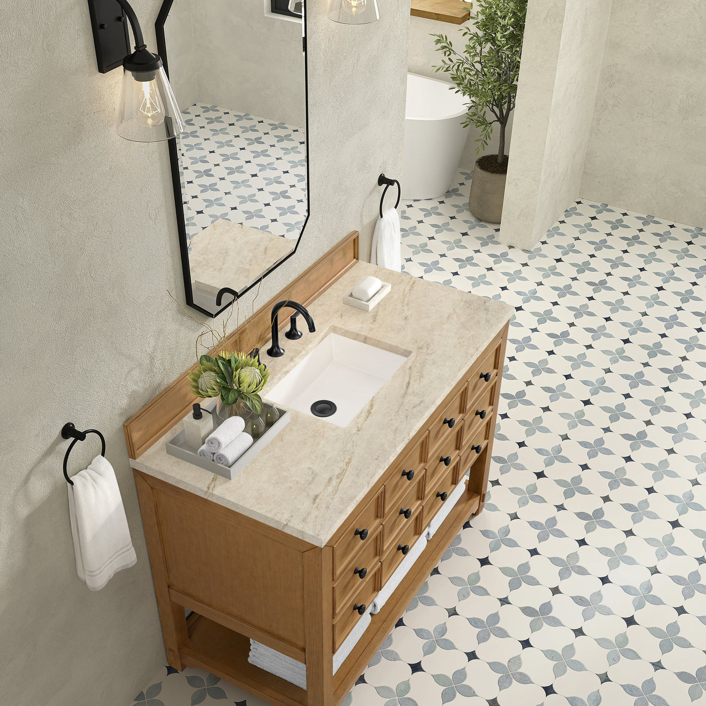 James Martin Malibu 48" Single Bathroom Vanity, Amber Birch with Tajnar countertop