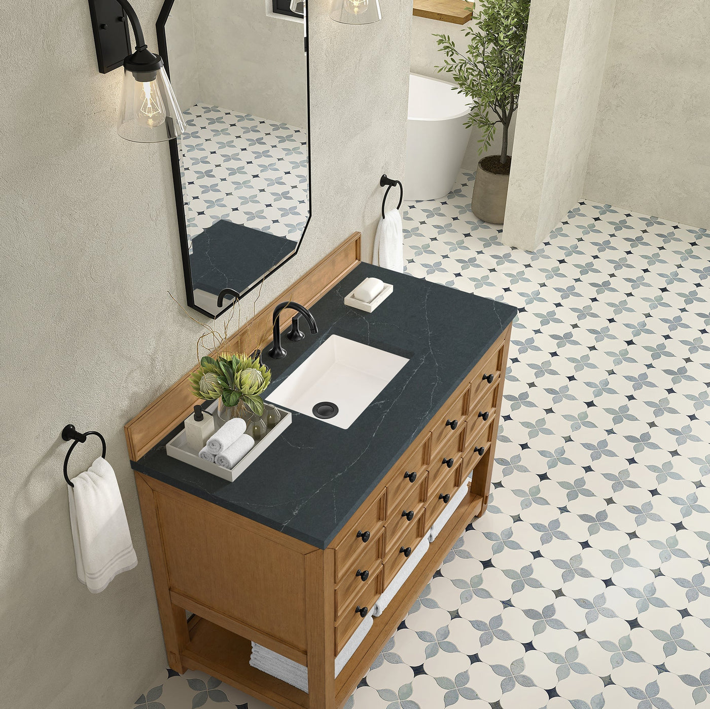 James Martin Malibu 48" Single Bathroom Vanity, Amber Birch with Charcoal Soapstone countertop