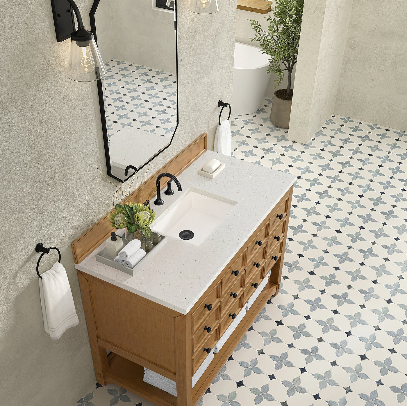 James Martin Malibu 48" Single Bathroom Vanity, Amber Birch with Lime Delight countertop