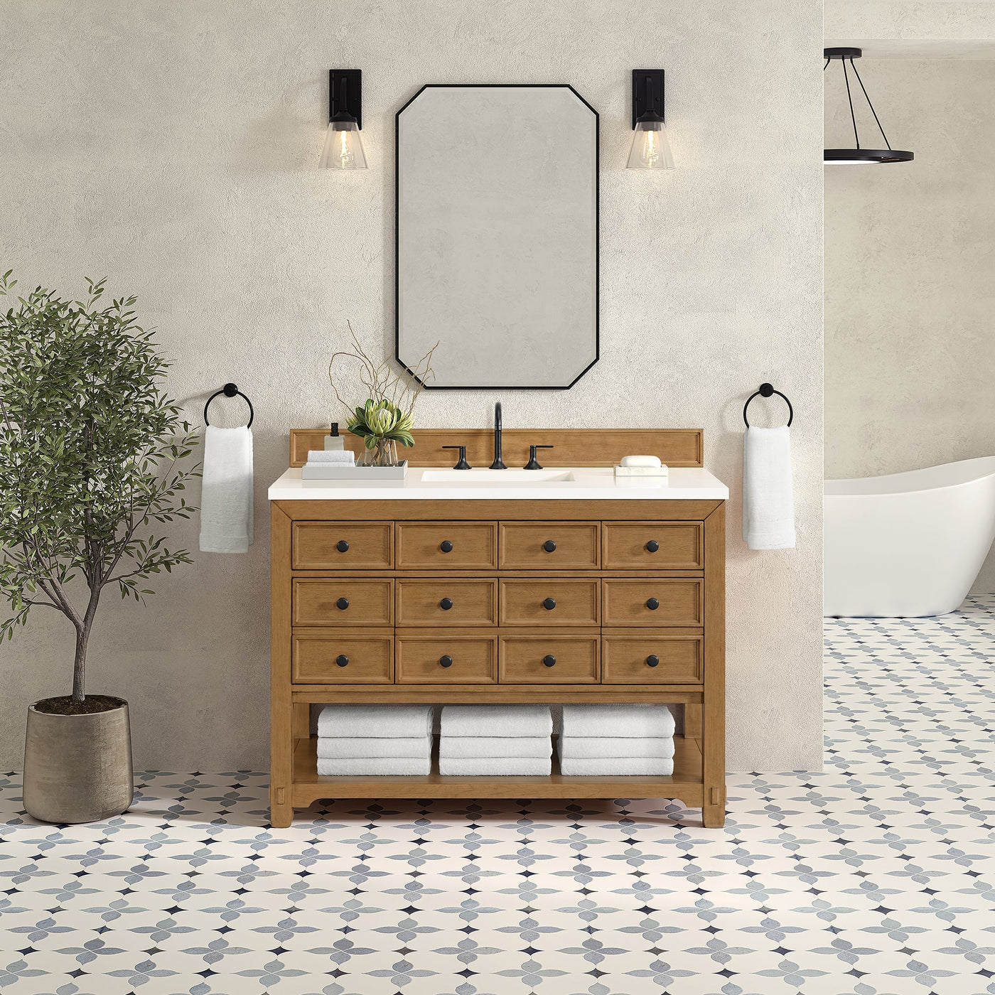 James Martin Malibu 48" Single Bathroom Vanity, Amber Birch, cabinet without a countertop