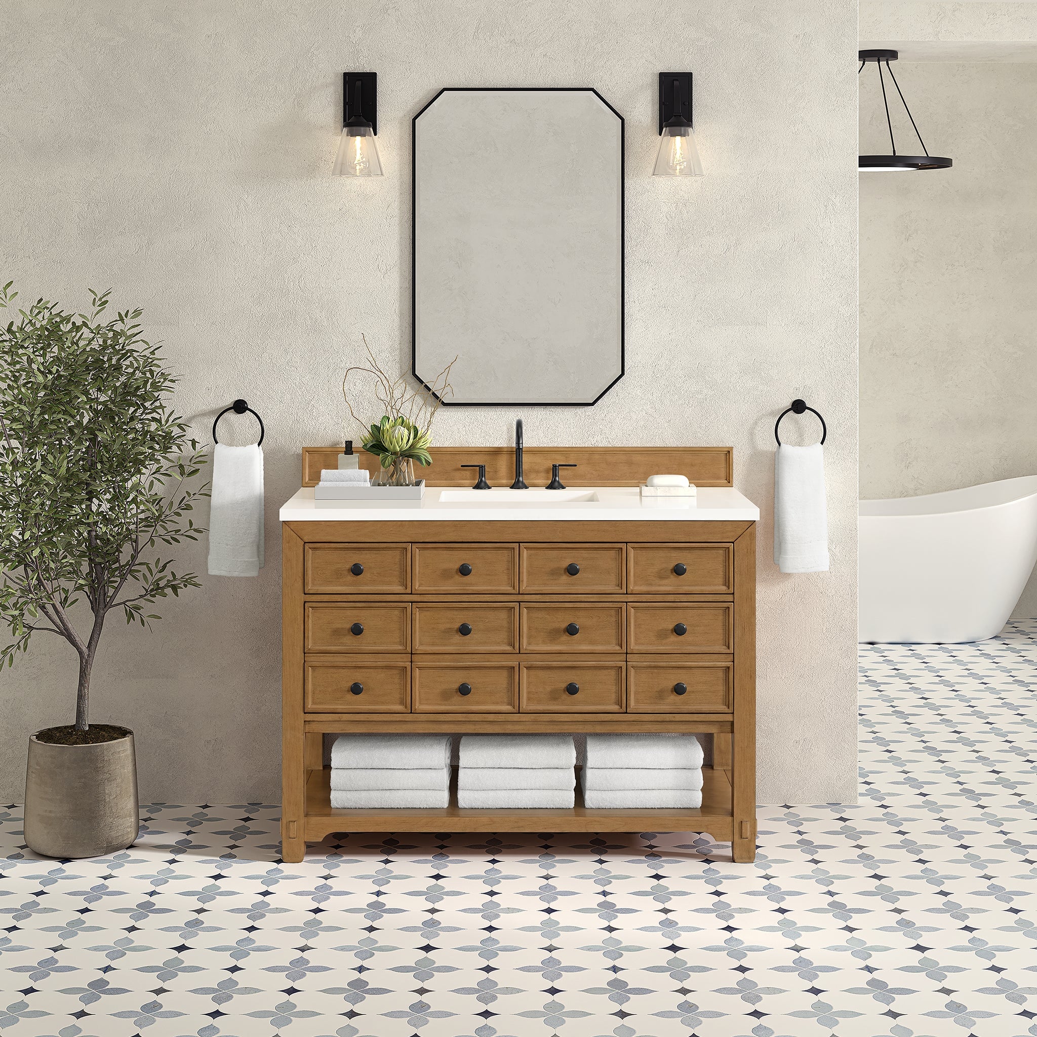 James Martin Malibu 48" Single Bathroom Vanity, Amber Birch, cabinet without a countertop