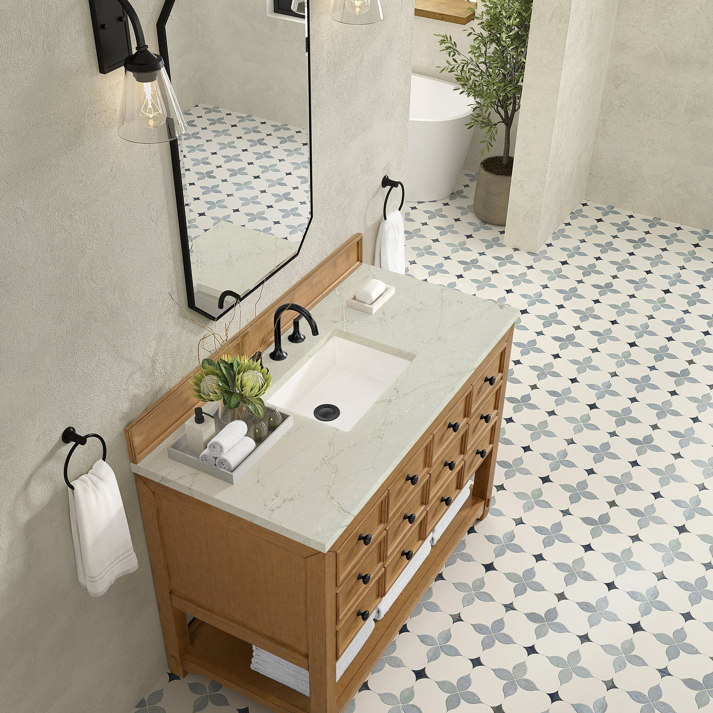 James Martin Malibu 48" Single Bathroom Vanity, Amber Birch with Victorian Silver countertop