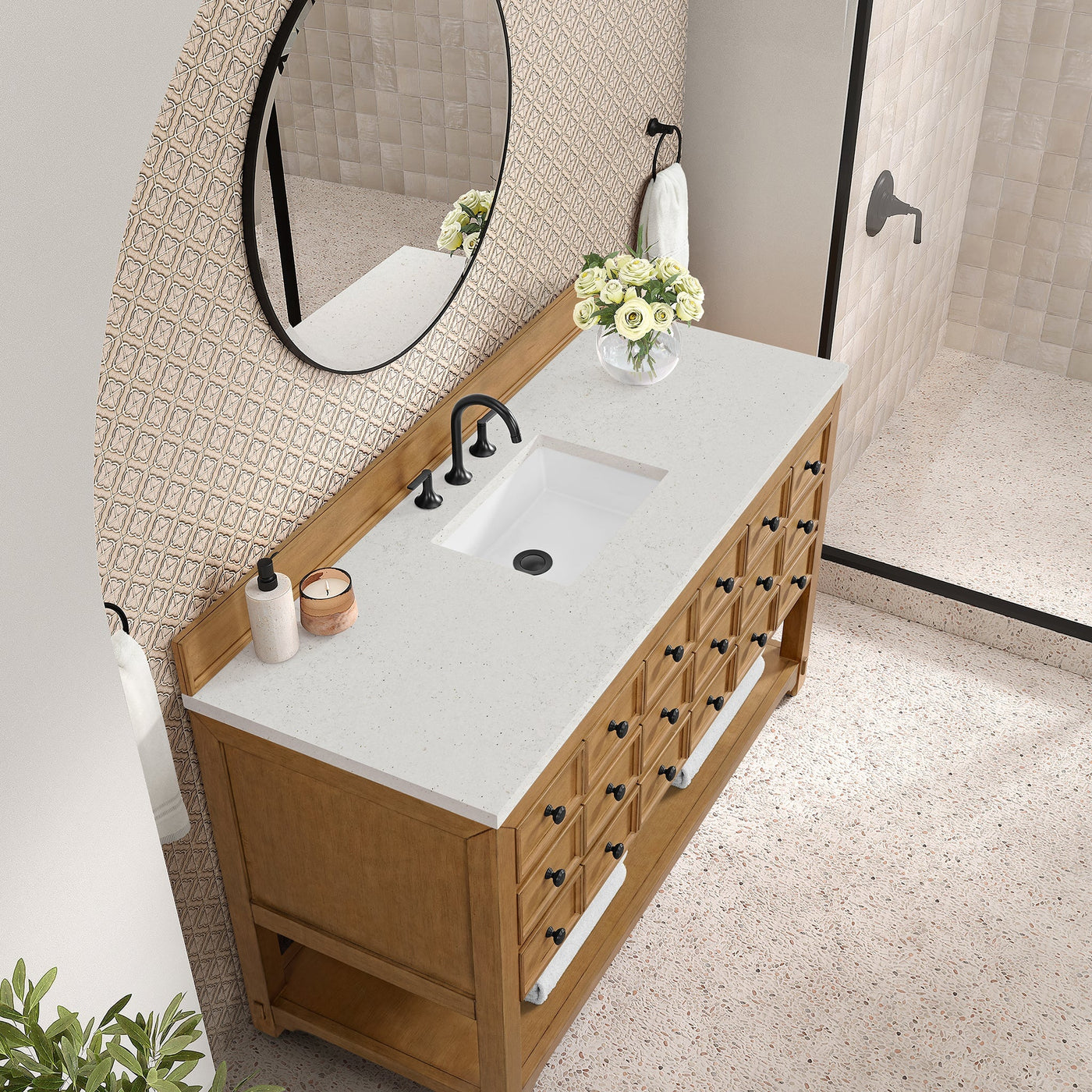 James Martin Malibu 60" Single Bathroom Vanity, Amber Birch with Lime Delight countertop