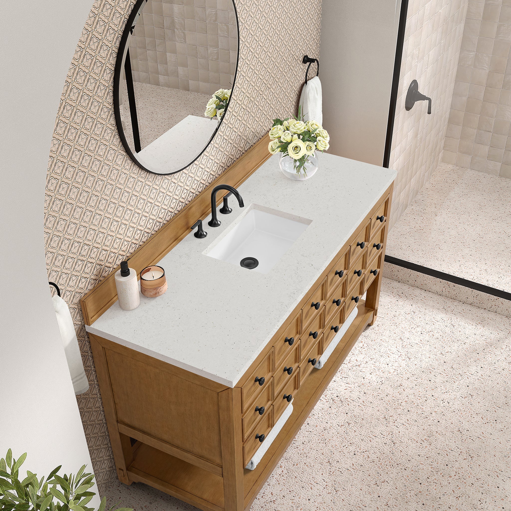 James Martin Malibu 60" Single Bathroom Vanity, Amber Birch with Lime Delight countertop