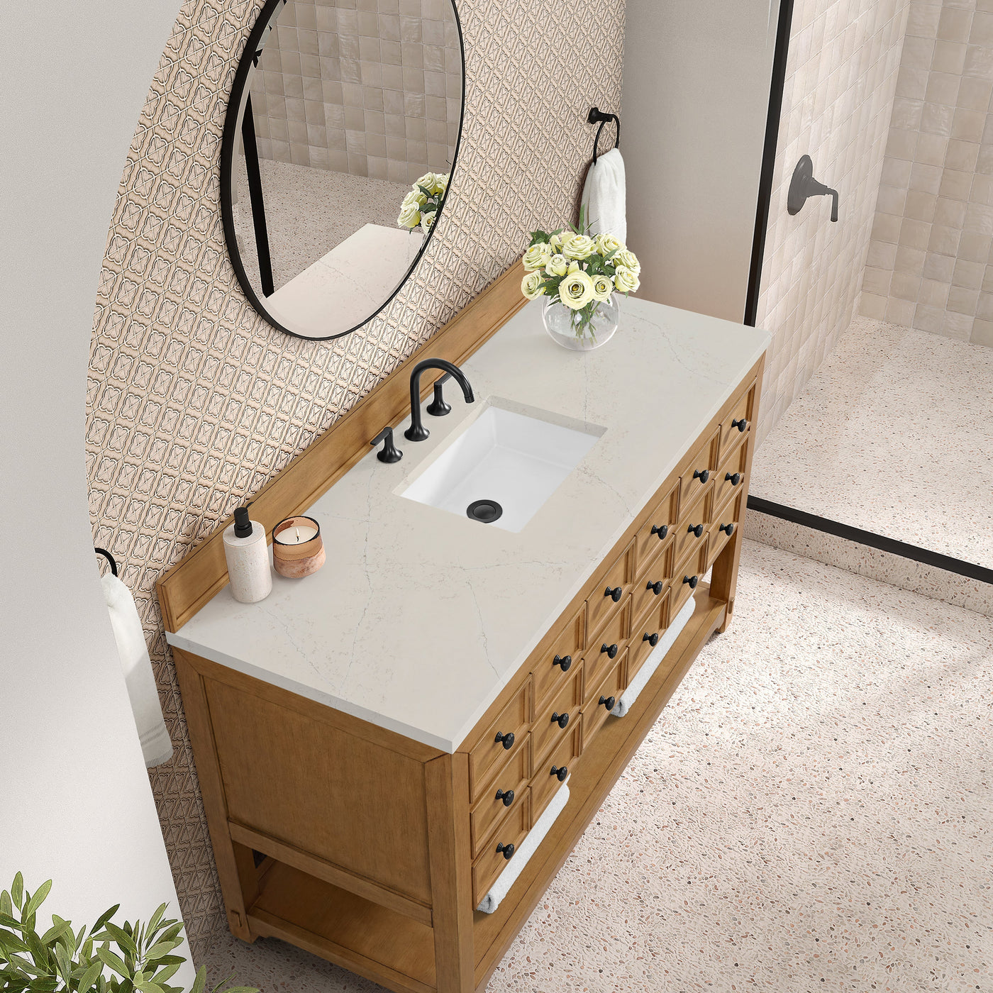James Martin Malibu 60" Single Bathroom Vanity, Amber Birch with Siberian countertop
