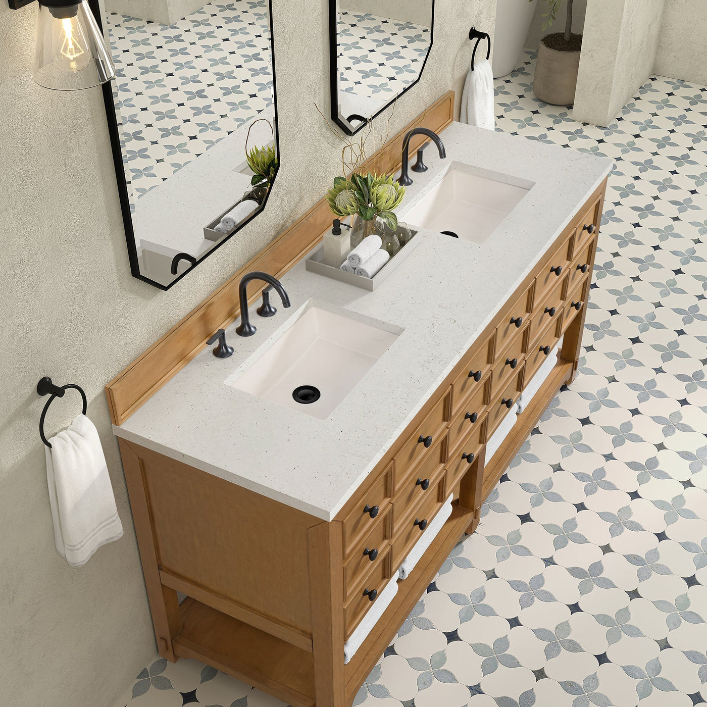 James Martin Malibu 72" Double Bathroom Vanity, Amber Birch with Lime Delight countertop