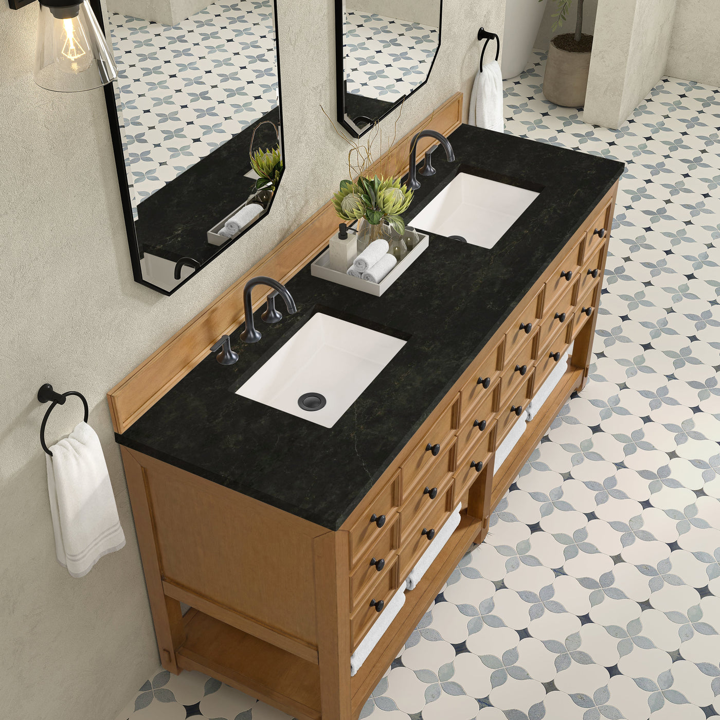 James Martin Malibu 72" Double Bathroom Vanity, Amber Birch with Phantome countertop