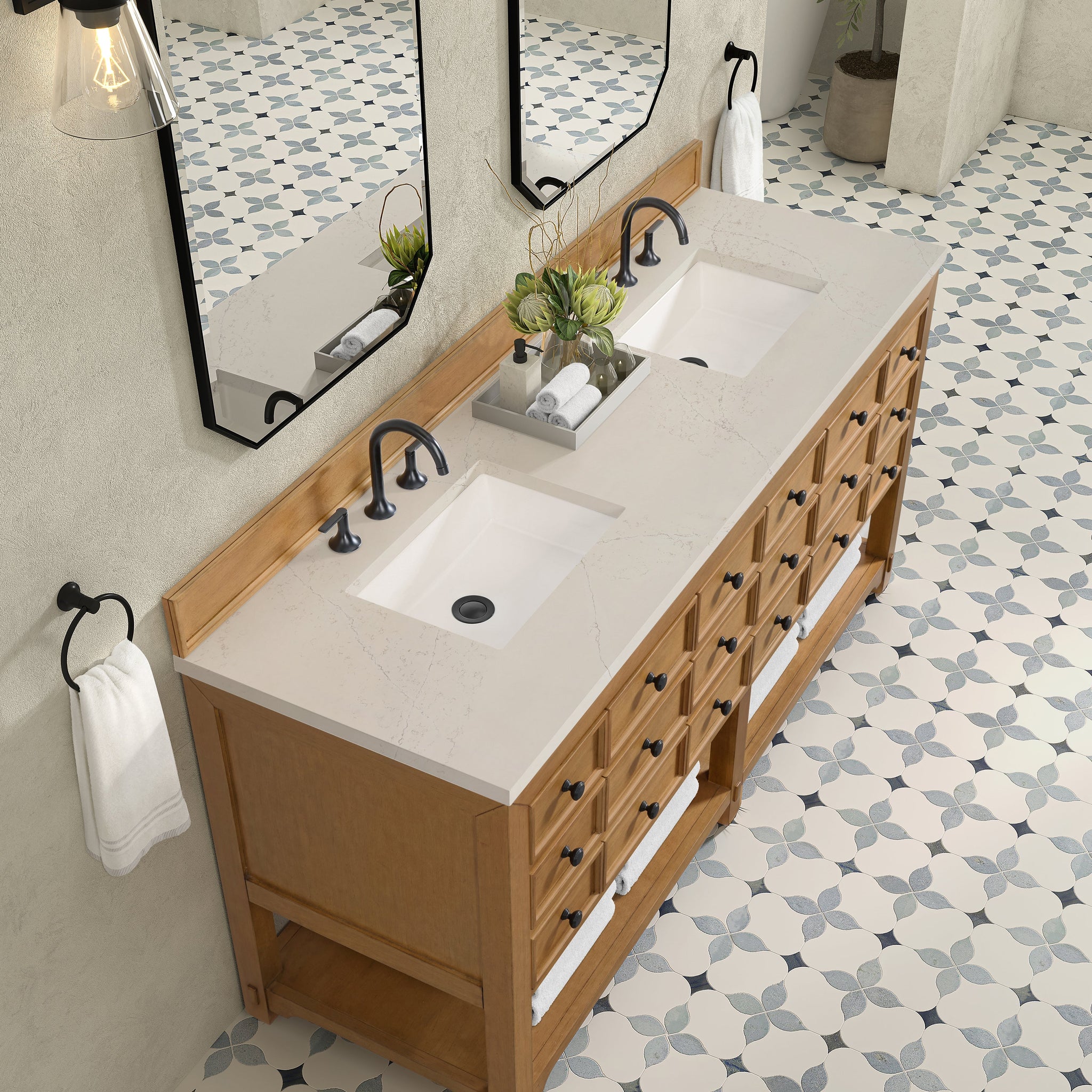 James Martin Malibu 72" Double Bathroom Vanity, Amber Birch with Siberian countertop