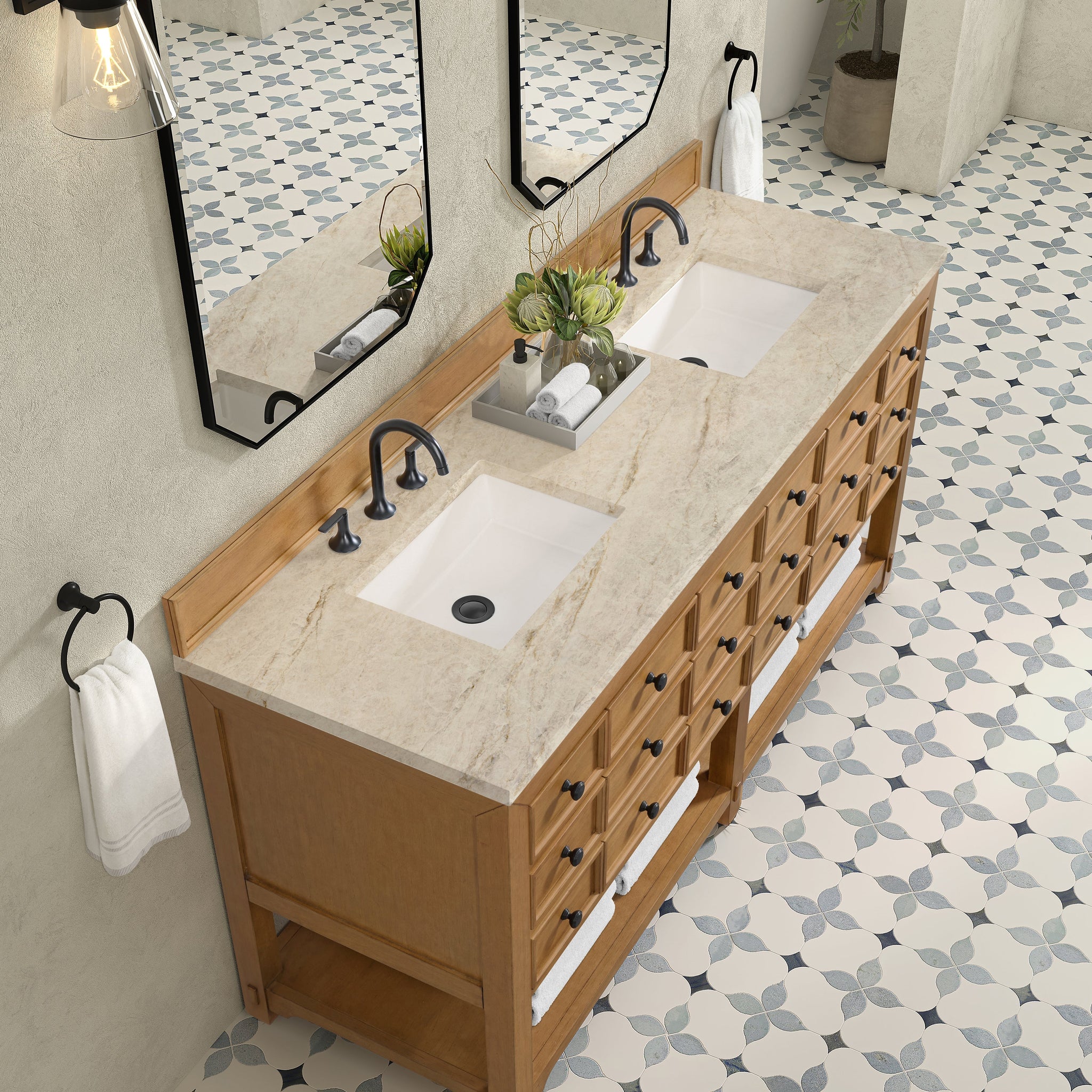 James Martin Malibu 72" Double Bathroom Vanity, Amber Birch with Tajnar countertop