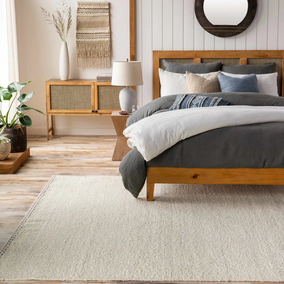 Yaniklar Cream Flat Woven Wool Rug, installed in a room