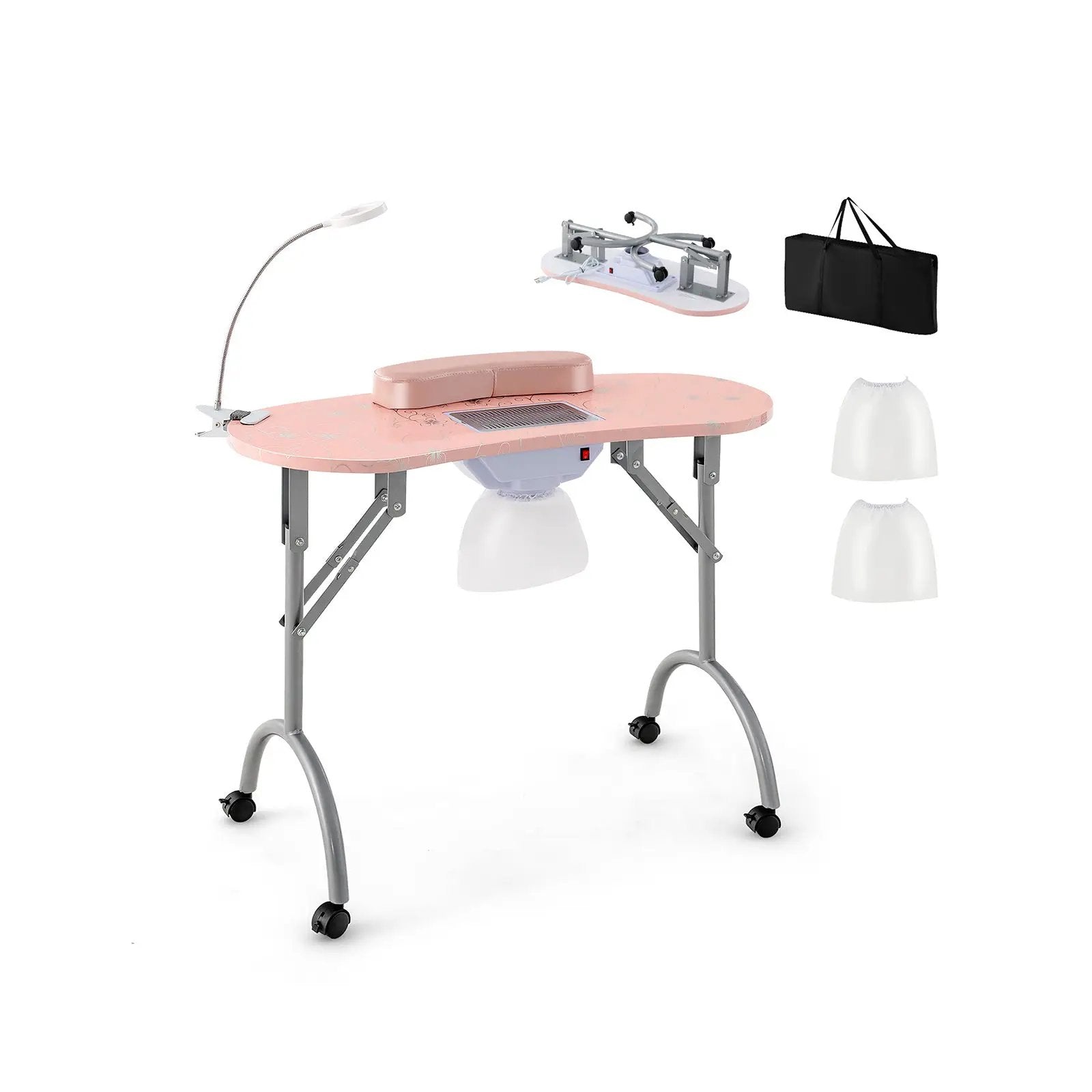 Manicure Nail Table with Bendable USB-plug LED Table Lamp-Pink by DirectDeals