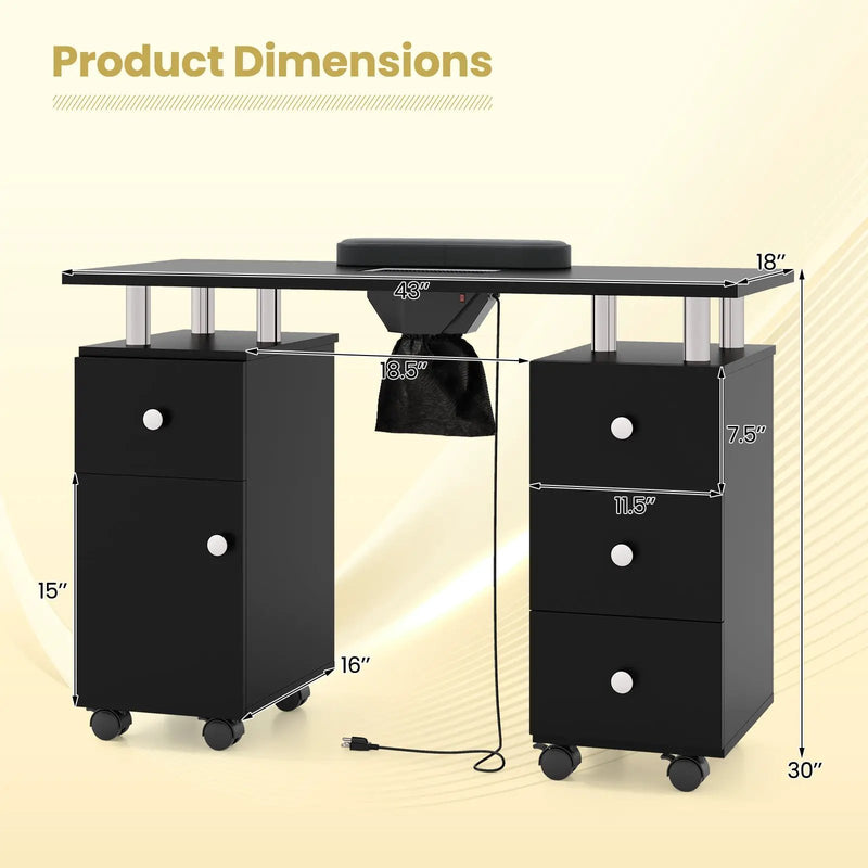 Manicure Table Nail Desk with Electric Dust Collector and 3 Dust Bags by DirectDeals