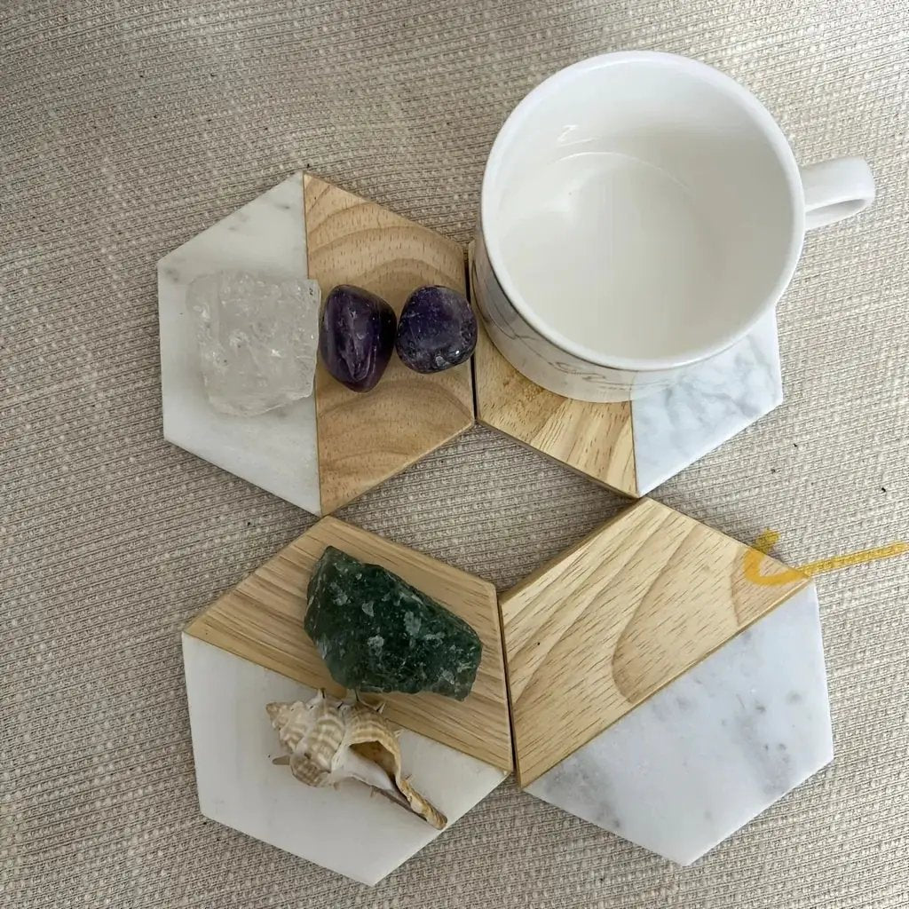 Marble Wood Coasters - Hexagon Tabletop Protectors by House Of Avana