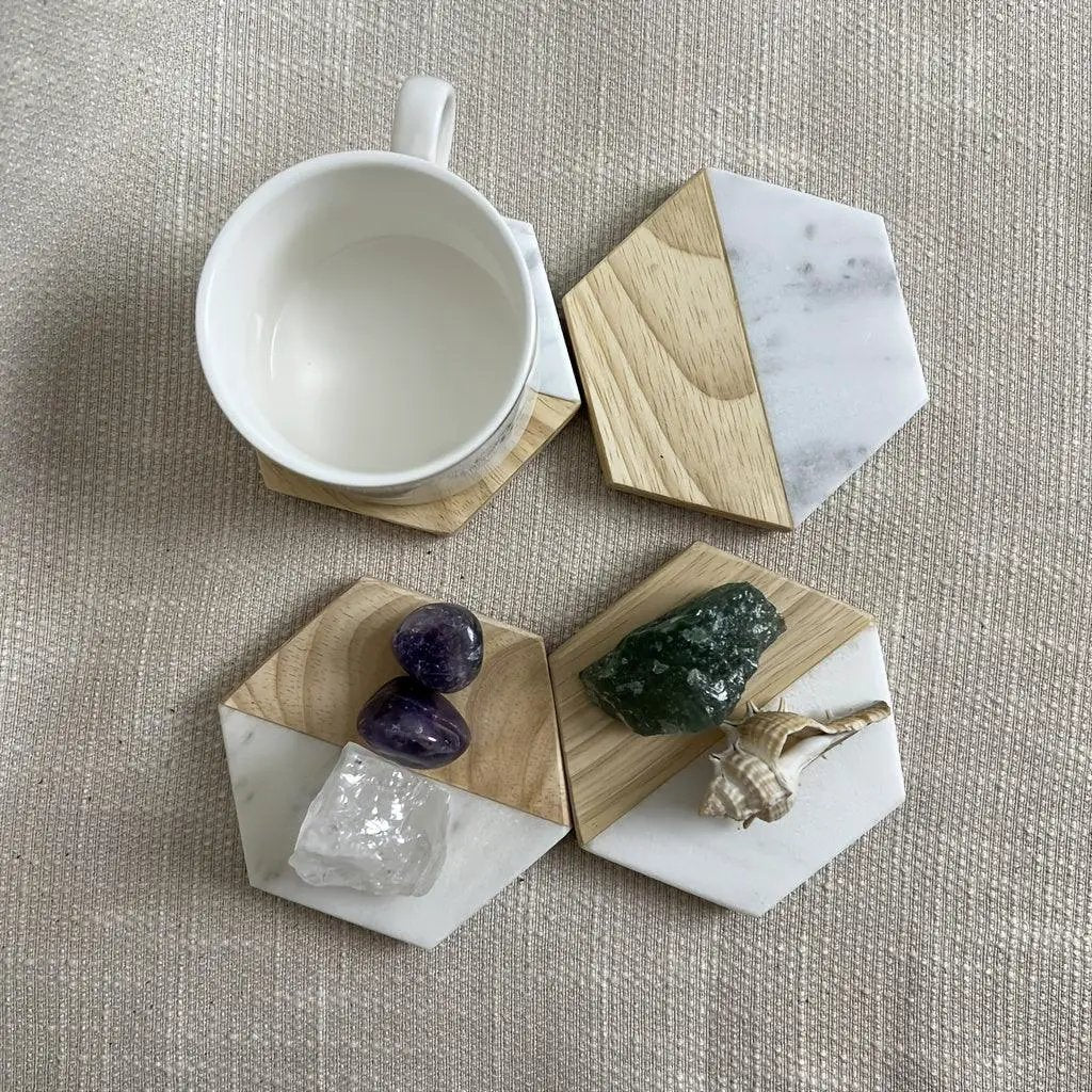 Marble Wood Coasters - Hexagon Tabletop Protectors by House Of Avana