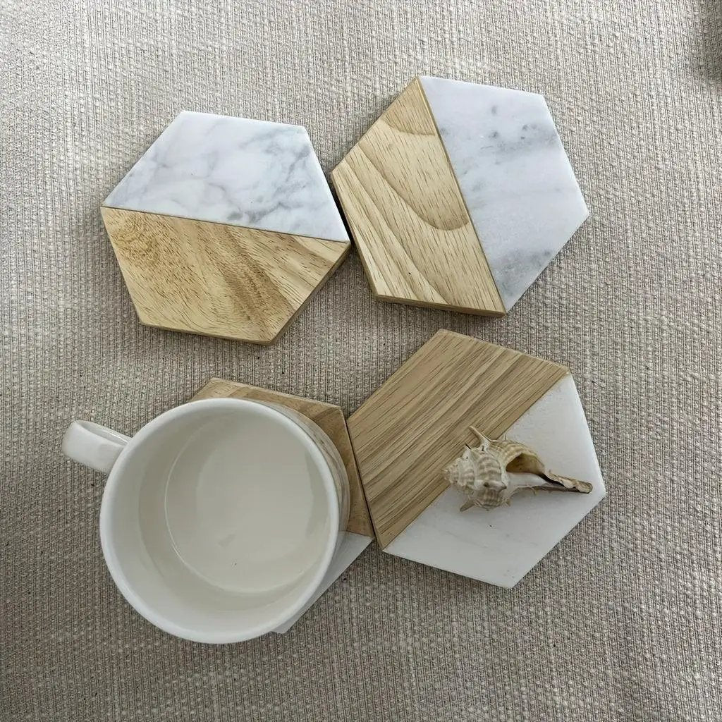 Marble Wood Coasters - Hexagon Tabletop Protectors by House Of Avana
