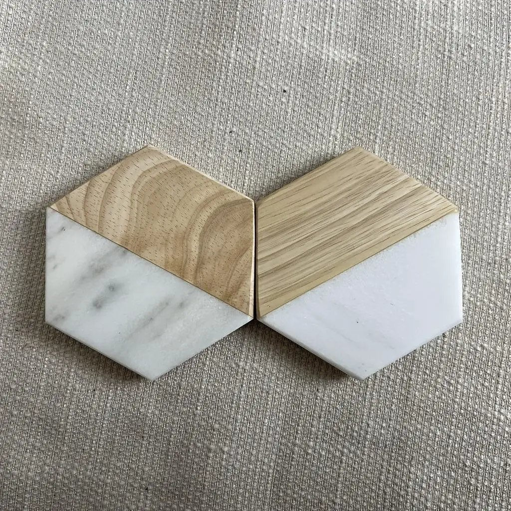 Marble Wood Coasters - Hexagon Tabletop Protectors by House Of Avana