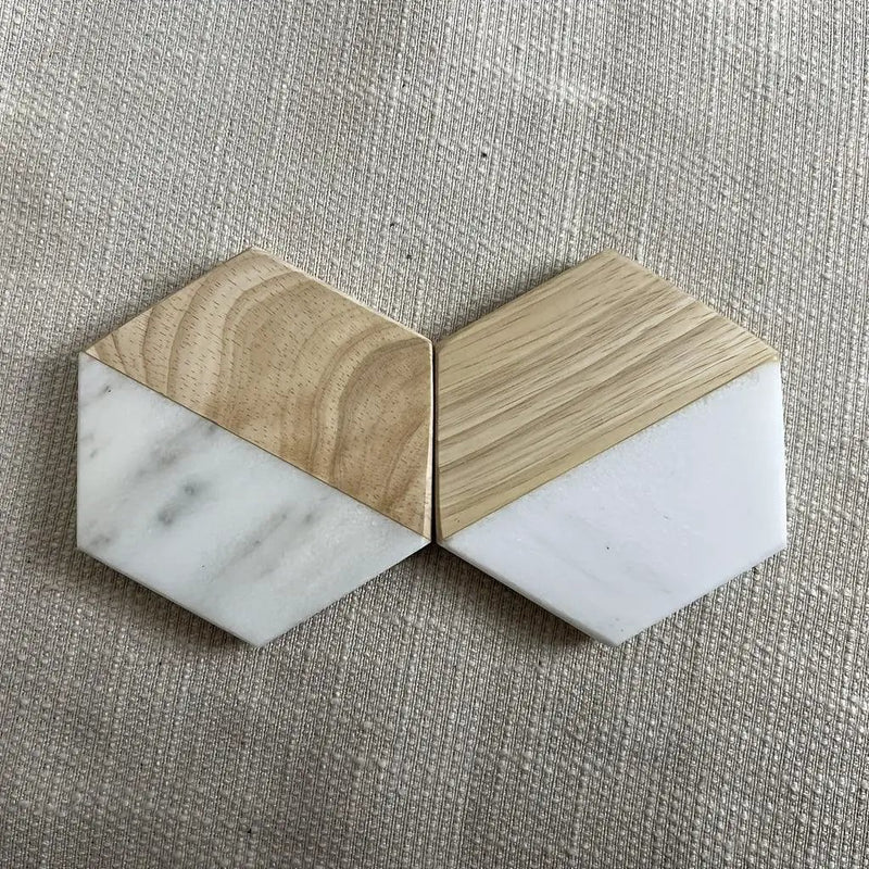 Marble Wood Coasters - Hexagon Tabletop Protectors by House Of Avana