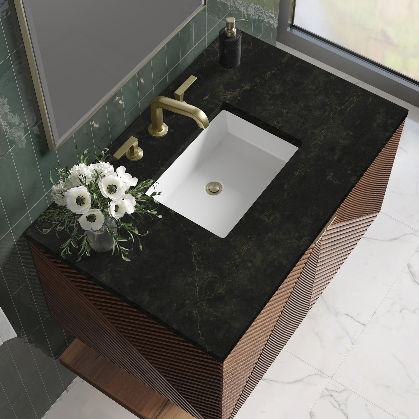 James Martin Marcello 36" Floating Single Bathroom Vanity, Chestnut with Phantome countertop
