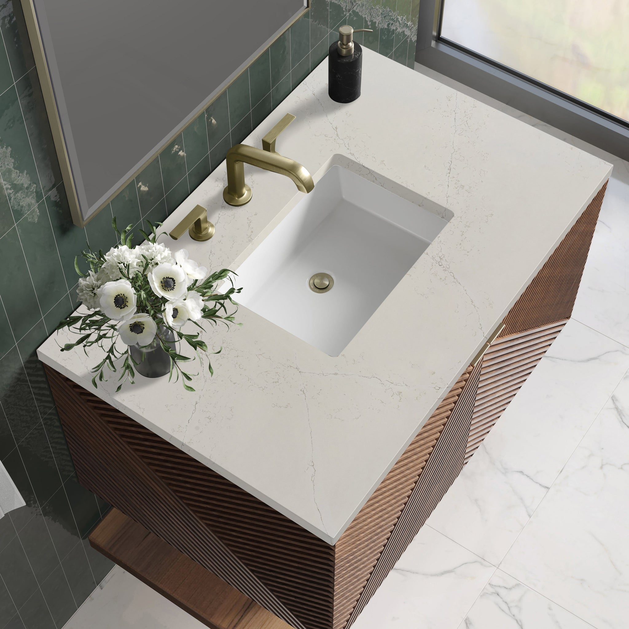 James Martin Marcello 36" Floating Single Bathroom Vanity, Chestnut with Siberian countertop