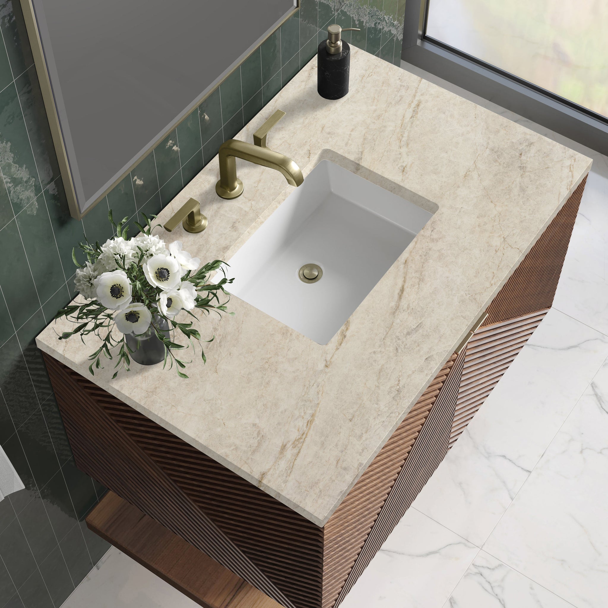 James Martin Marcello 36" Floating Single Bathroom Vanity, Chestnut with Tajnar countertop