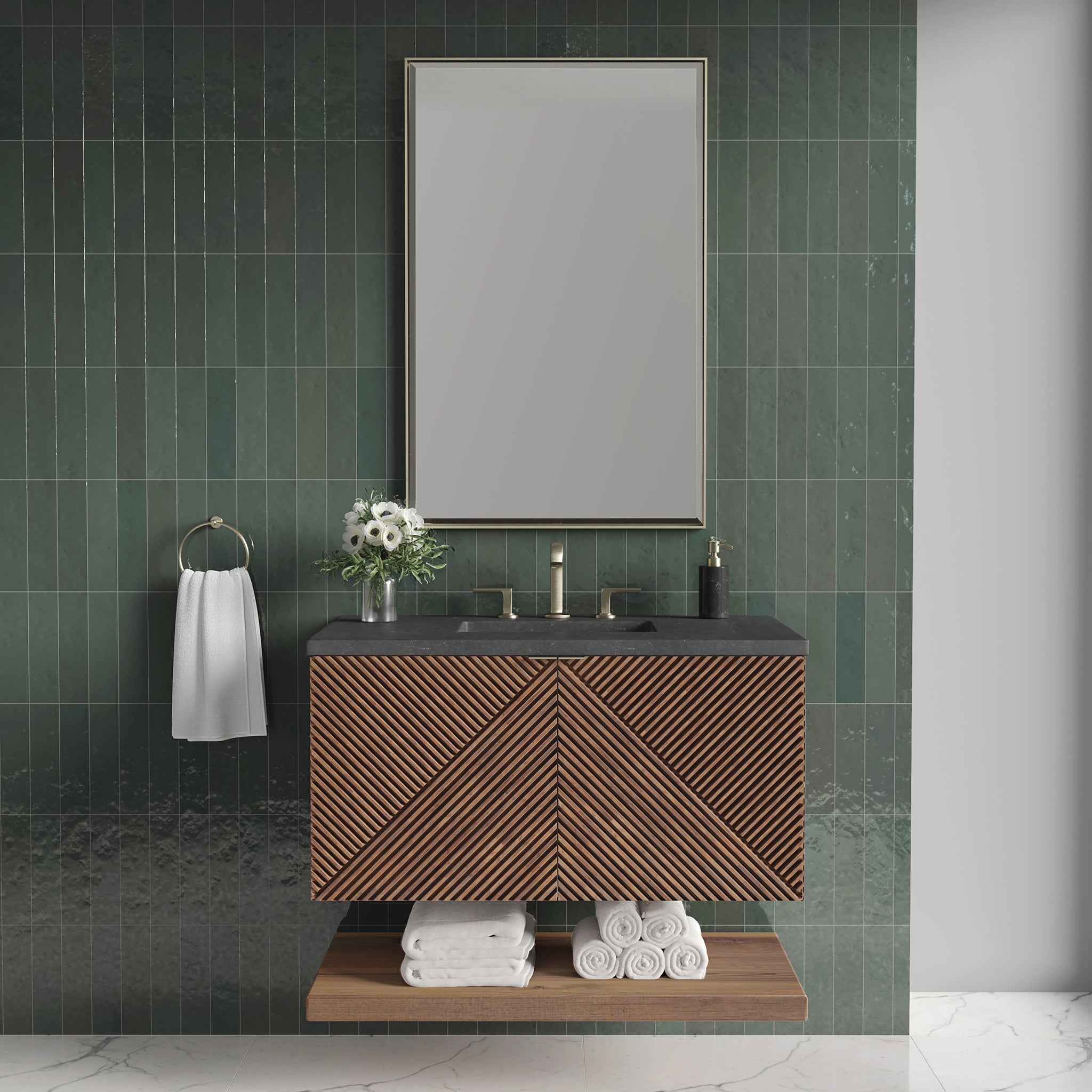 James Martin Marcello 36" Floating Single Bathroom Vanity, Chestnut, cabinet without a countertop