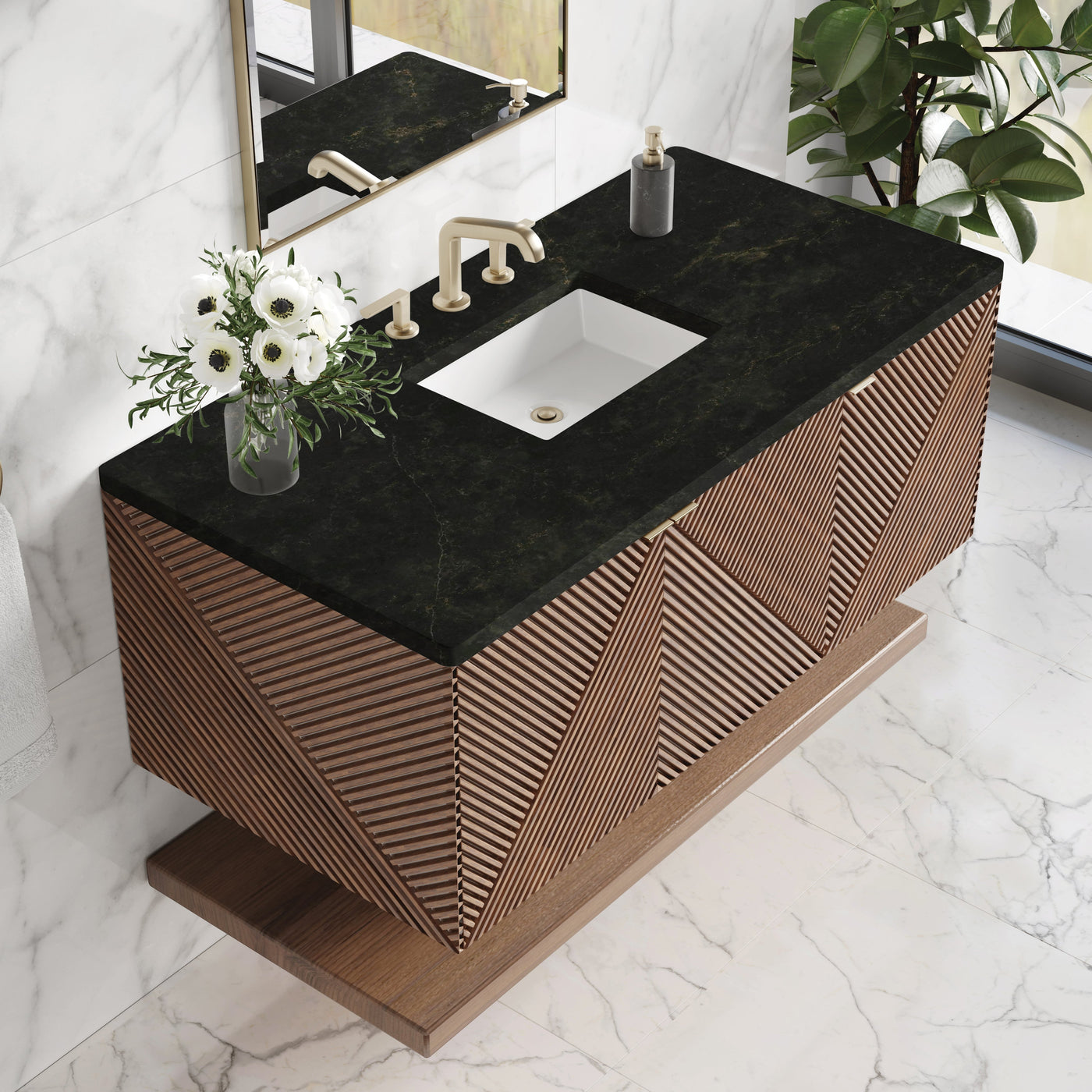 James Martin Marcello 48" Floating Single Bathroom Vanity, Chestnut with Phantome countertop