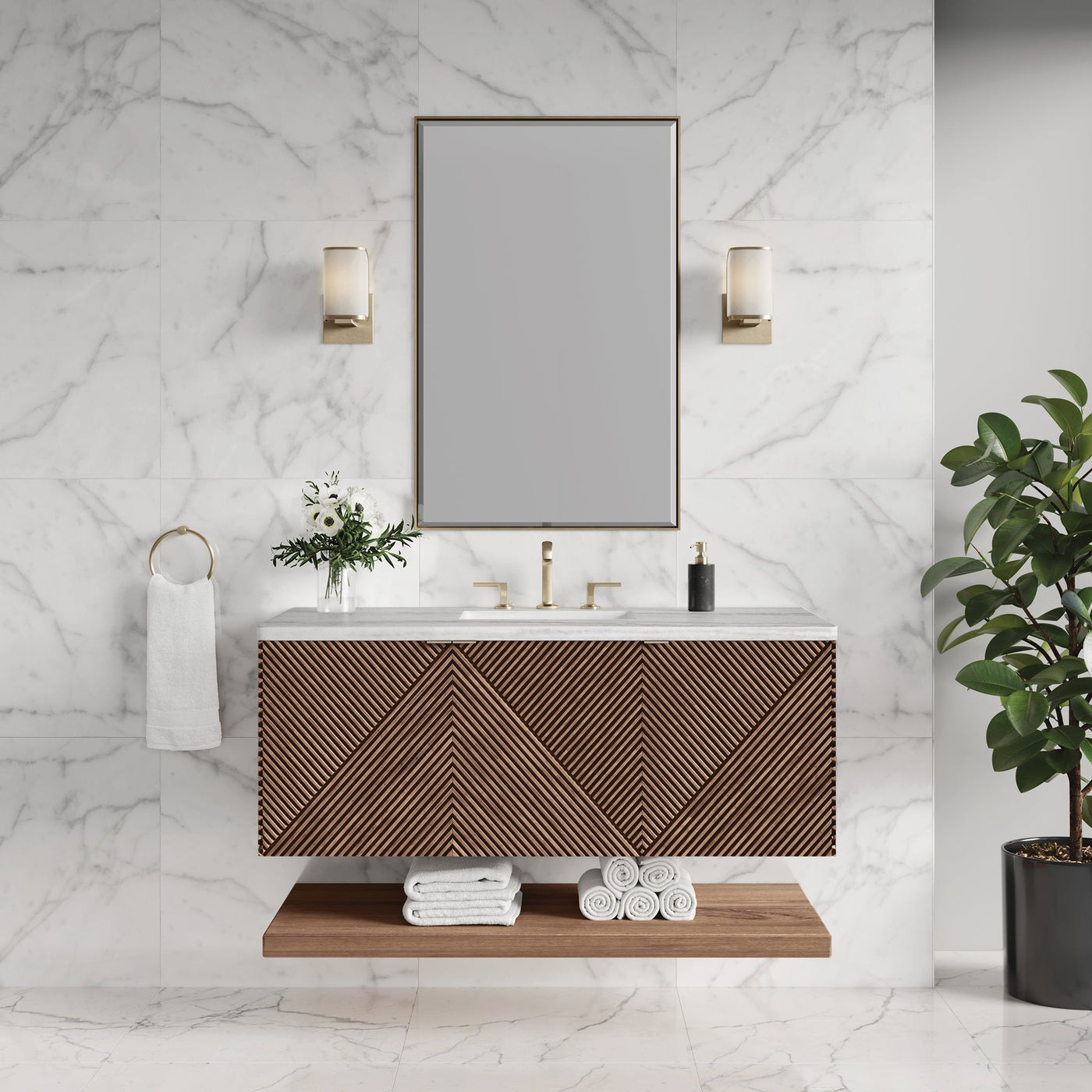 James Martin Marcello 48" Floating Single Bathroom Vanity, Chestnut, cabinet without a countertop