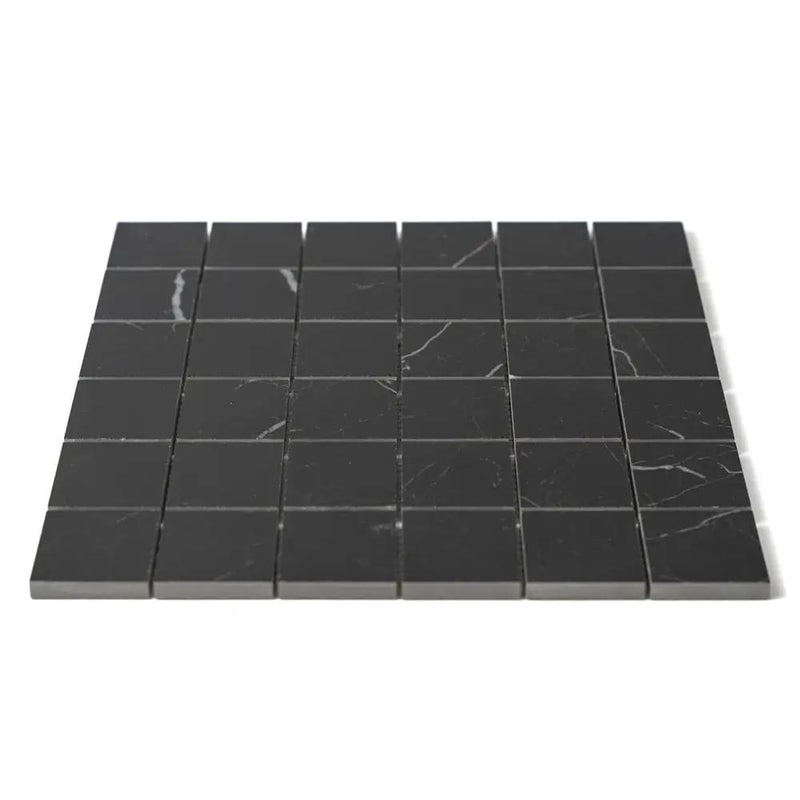 Marquina Nero Lux Glossy Straight Joint 2x2 Porcelain Mosaics 12x12 by Stonetiledepot
